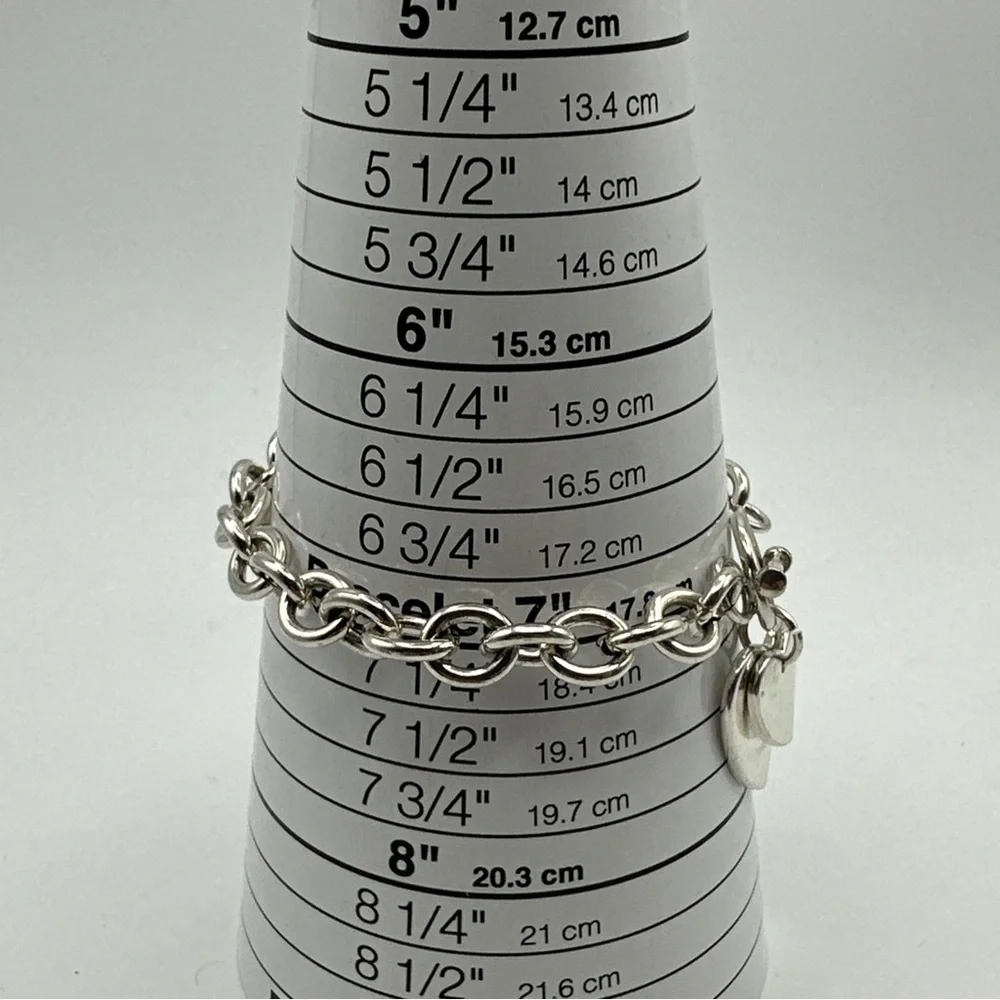 Sterling Silver Links Bracelet With‎ Hearts #342